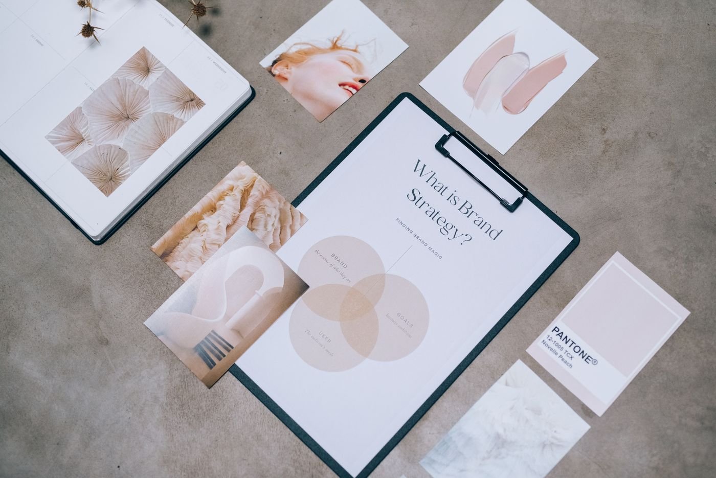 Branding materials laid out for a dental practice brand refresh
