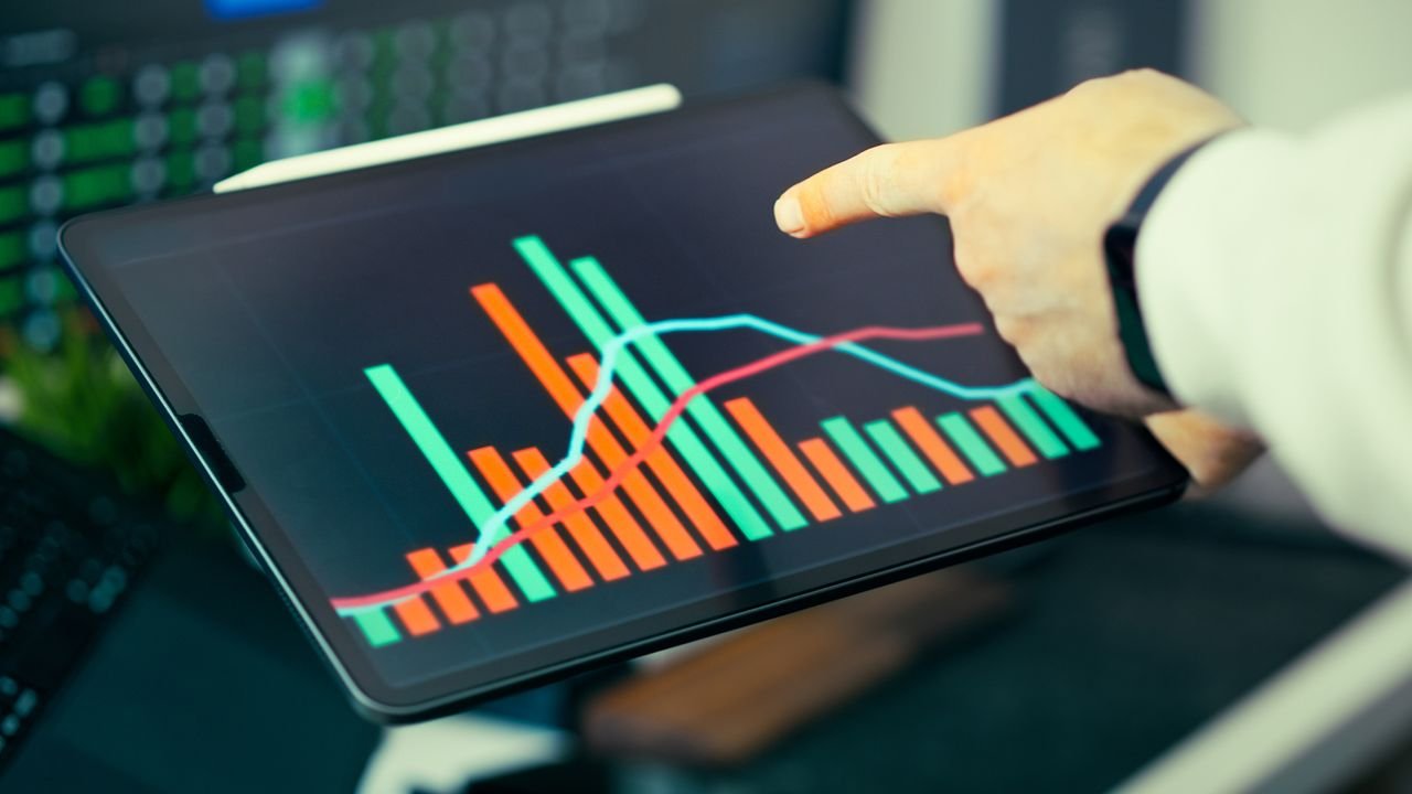 Tablet showing business graphs and performance charts